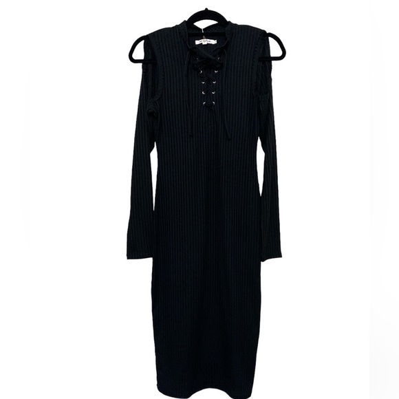 AVEC LES FILLES Anthropologie LACE UP BLACK MIDI DRESS SIZE S - Picture 11 of 11